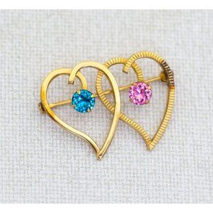 Vintage Gold Filled Hearts Pair Brooch, A14